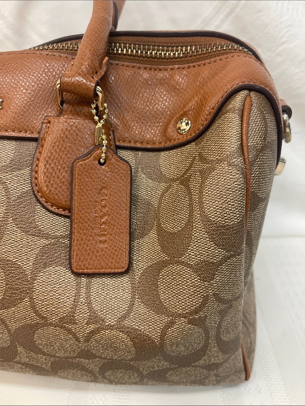 Coach Mini Bennett Satchel Signature Canvas smooth leather no strap - Picture 2 of 16